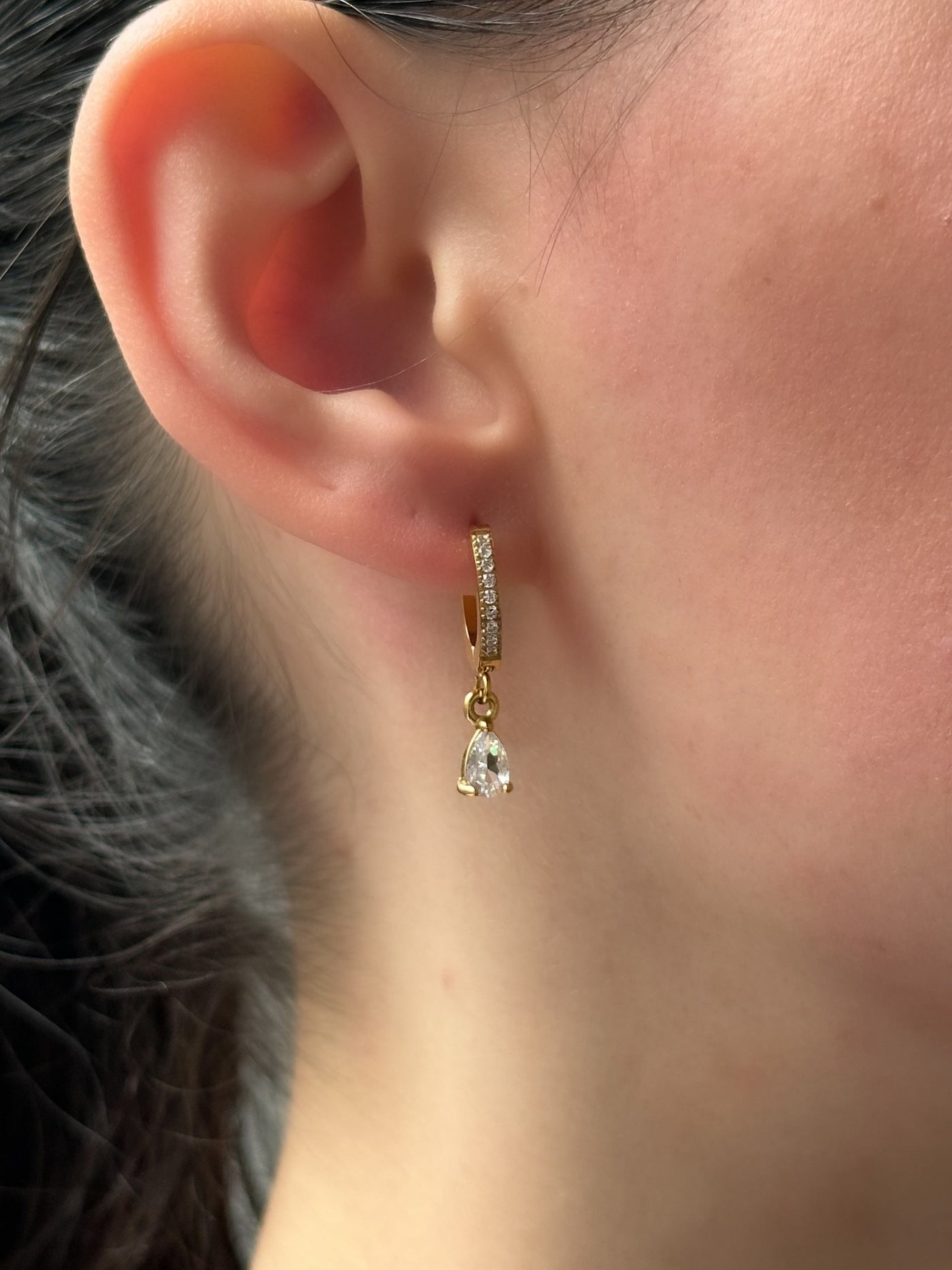 Crystal drop ear huggies