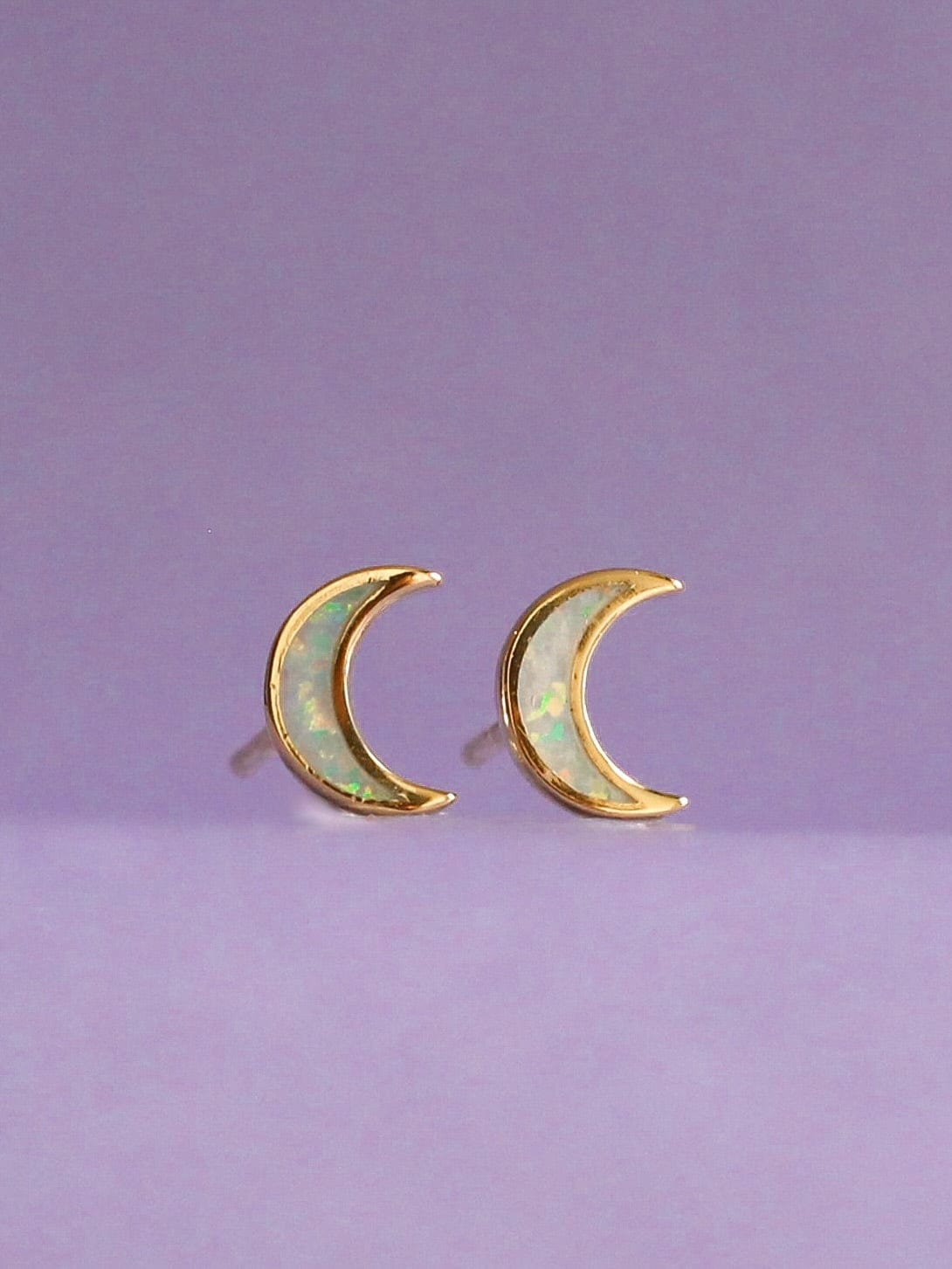 Opal Crescent Moon Studs