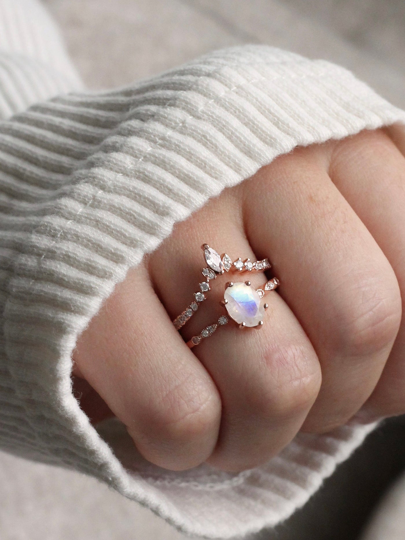 Moonstone stacker ring set
