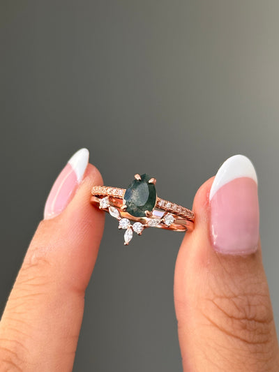 Moss agate stacker ring set