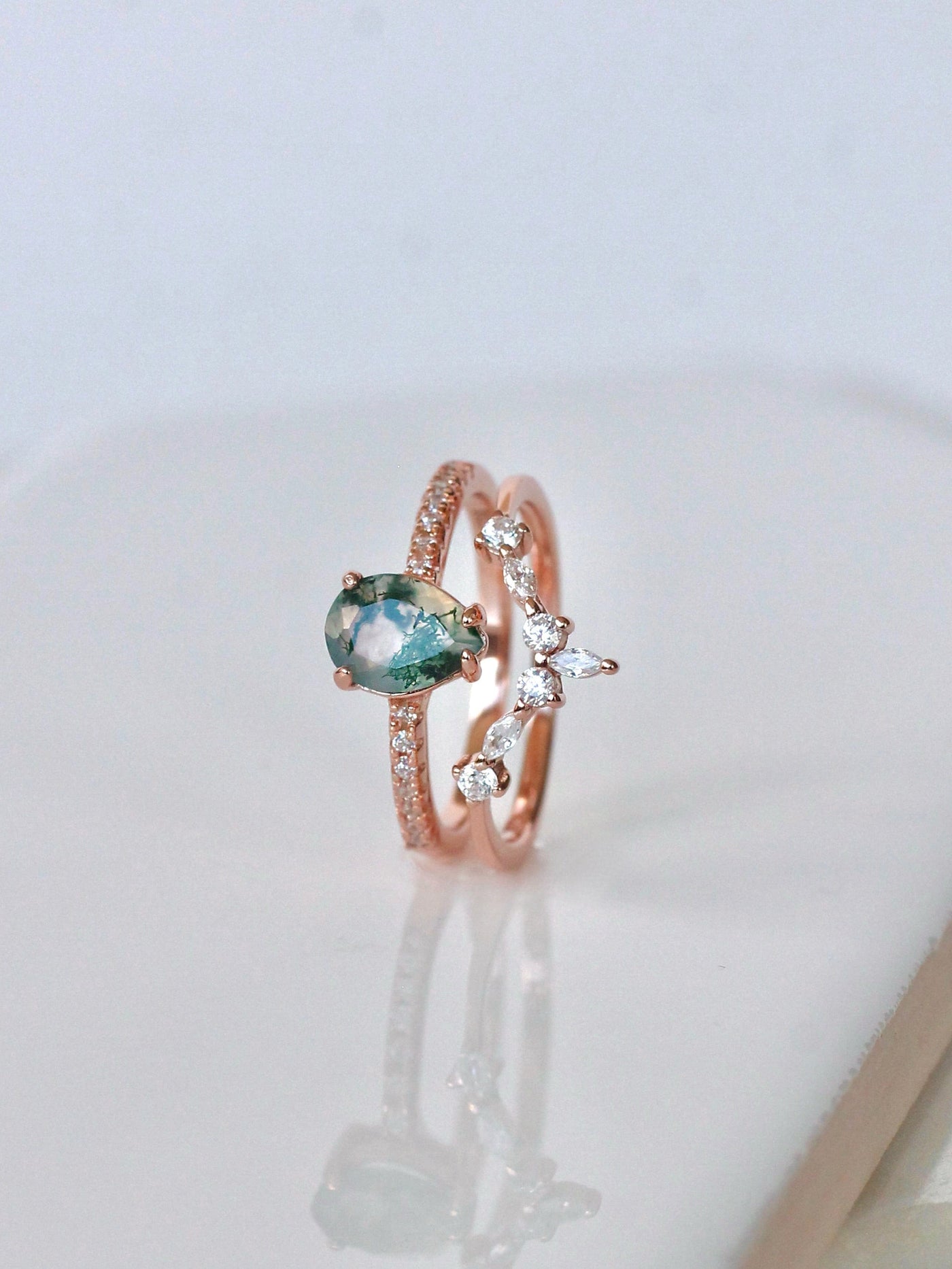 Moss agate stacker ring set