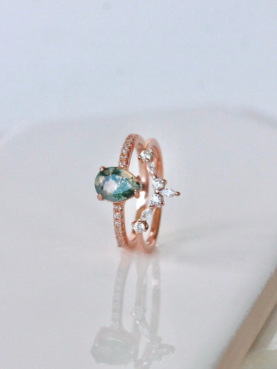 Moss agate stacker ring set