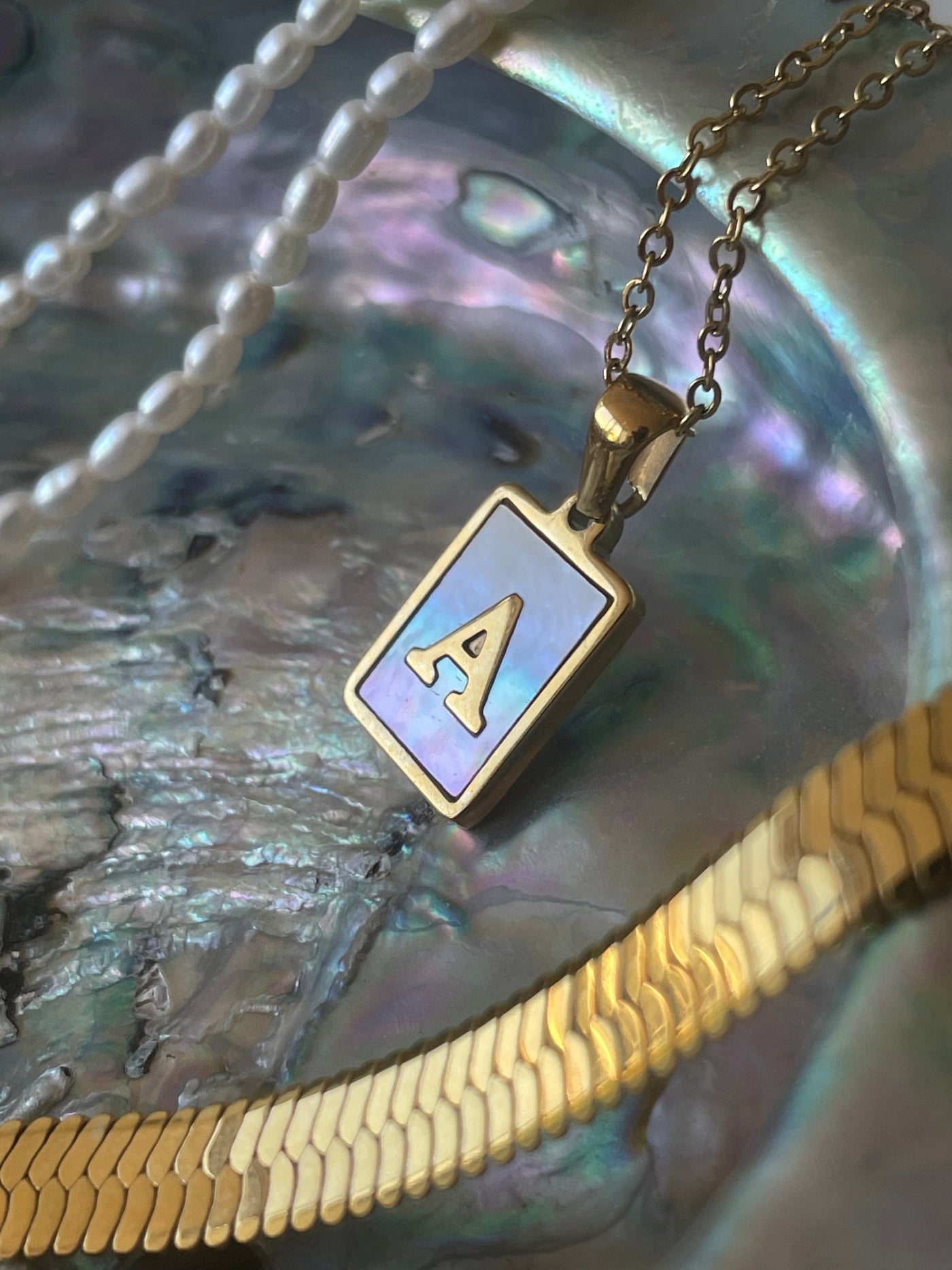 Mother of Pearl Initial Necklace