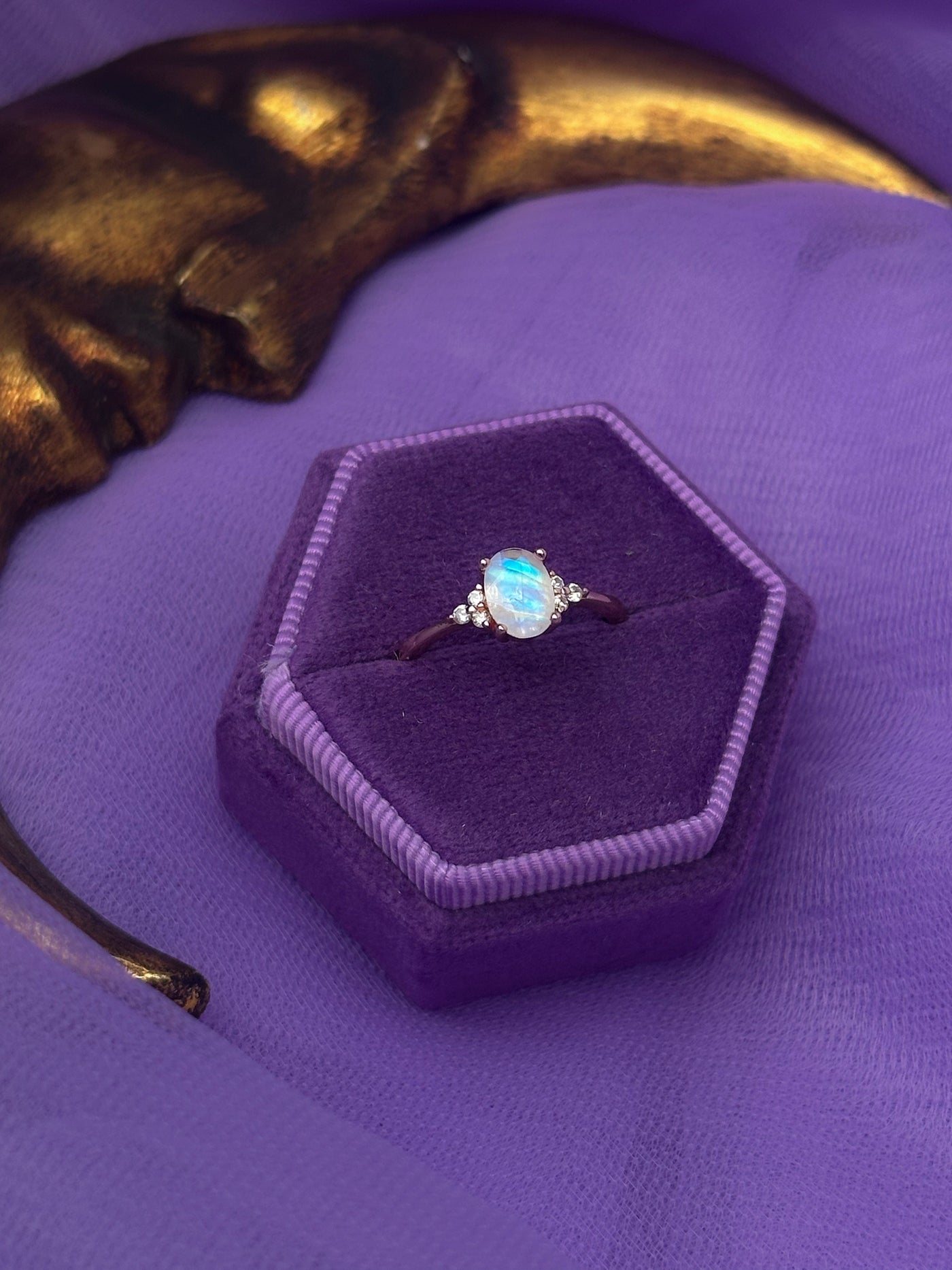 Genuine Natural Gemstone Moonstone Ring ❋ 18k Rose Gold Plated