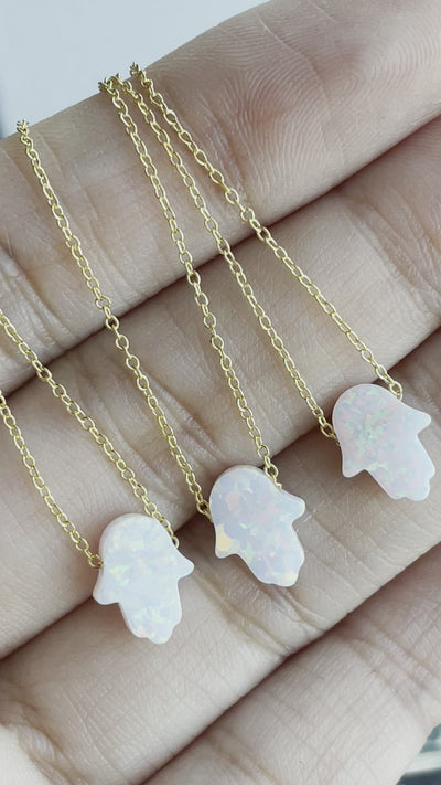 Opal hamsa necklace