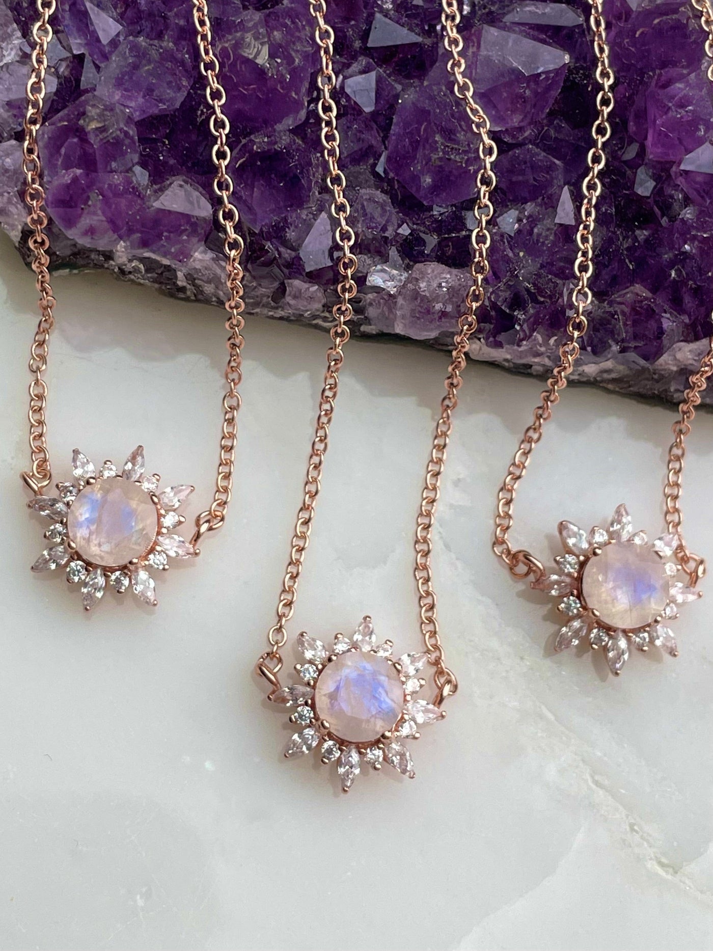 Moonstone halo necklace