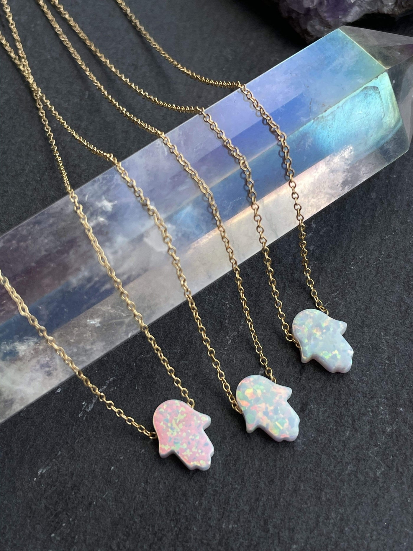 Opal hamsa necklace