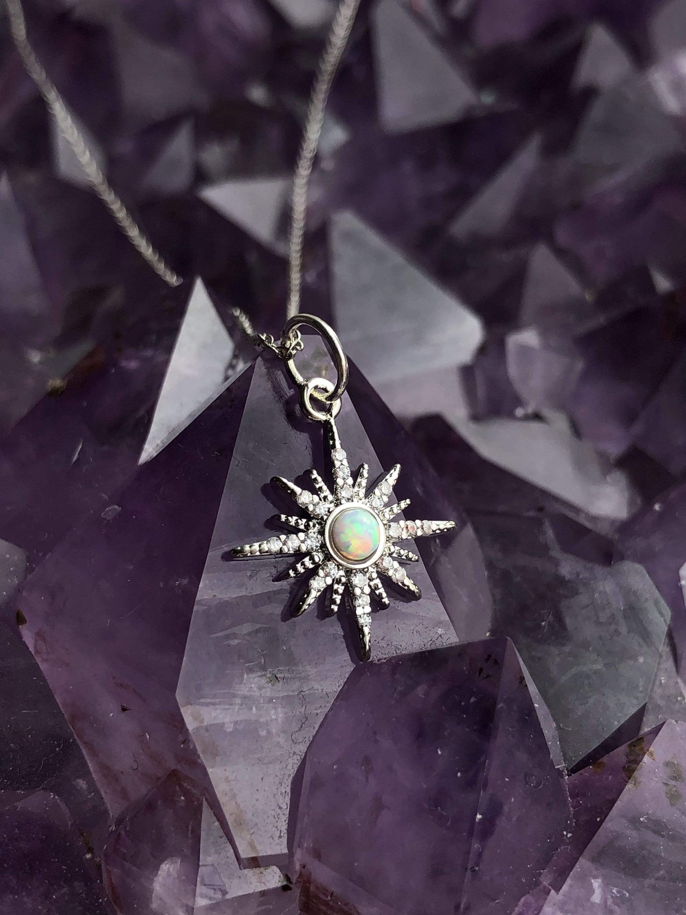 Silver opal star necklace