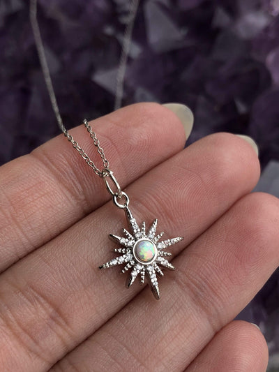 Silver opal star necklace