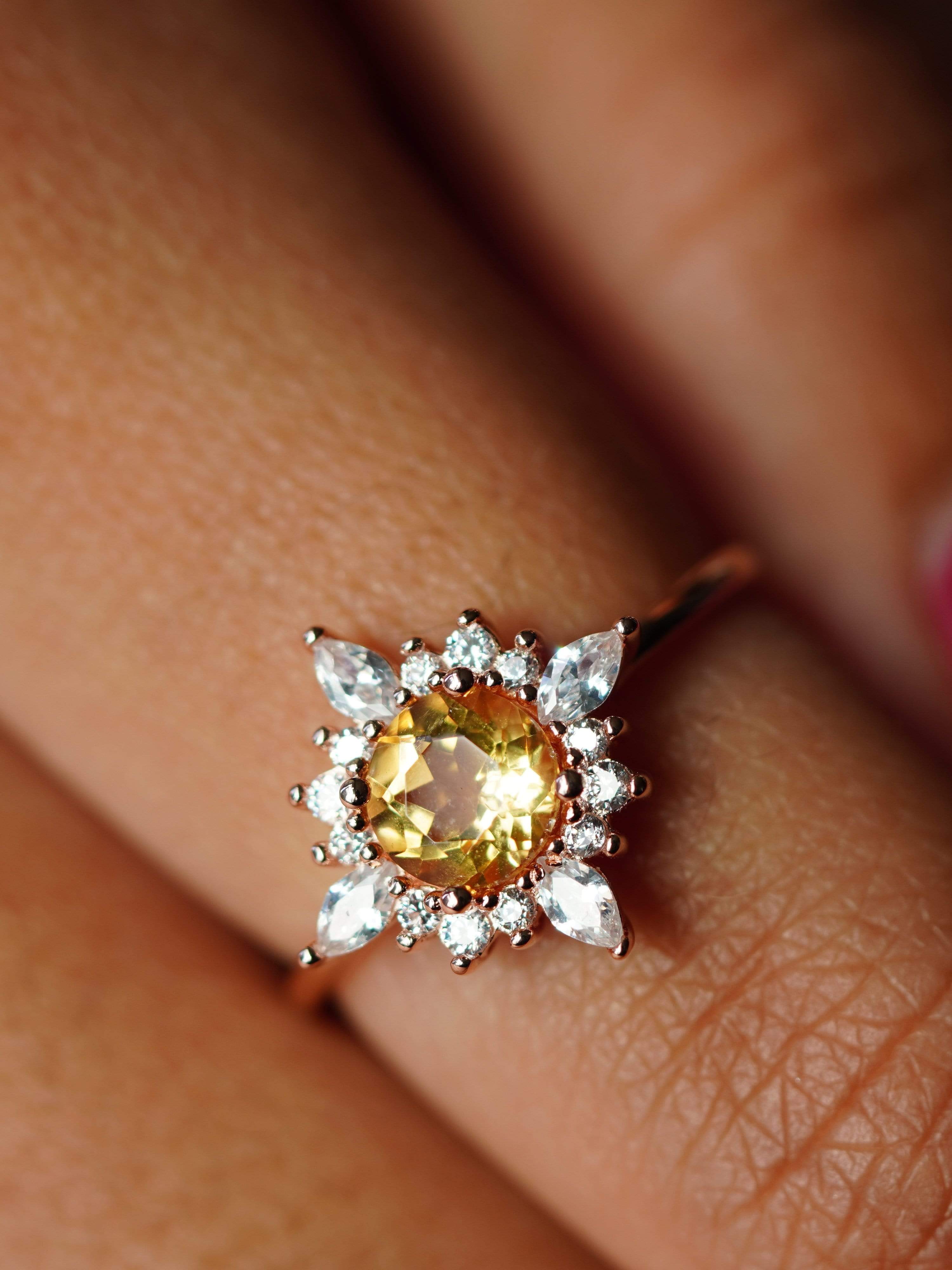 Sol Ring 14k Rose Gold Plated Natural Citrine Fine Jewelry Cocktail ...