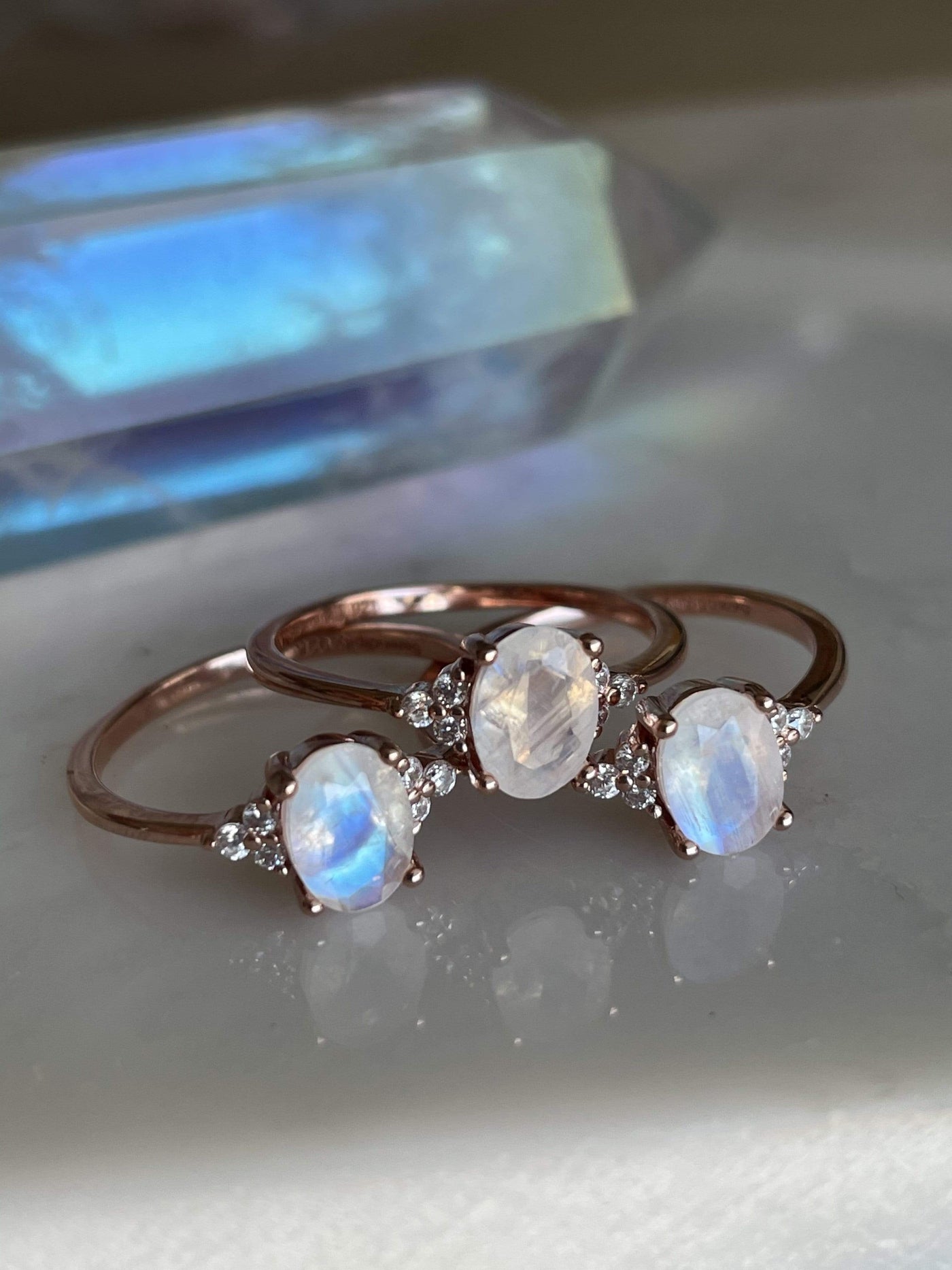Genuine Natural Gemstone Moonstone Ring ❋ 18k Rose Gold Plated